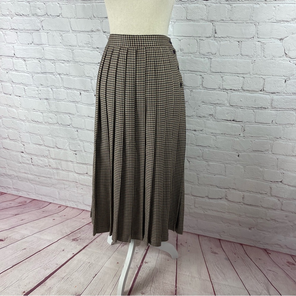 Lloyd New York Brown Tan Houndstooth Maxi Pleated Button Skirt